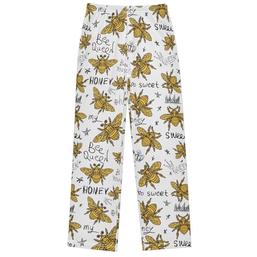 Boy's Pants Gold Embroidery Queen Bee Crown Jogger Pants Elastic Long Bottoms Trousers with Pockets 6-14 Years