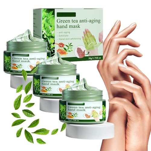 Lot de 3 masques pour les mains au thé vert, crème hydratante pour les mains au thé vert, réparation de membrane culaire, masque pour les mains