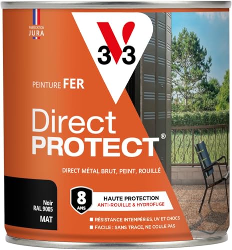 V33 Peinture fer Direct Protect - Noir RAL 9005 Mat - 0,5L