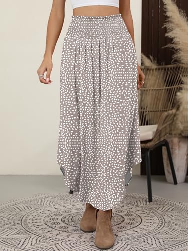 Image of ANRABESS Women's Maxi Skirts Summer Boho Floral High Waisted Flowy Swing Pleated Beach Long Skirt with Pockets