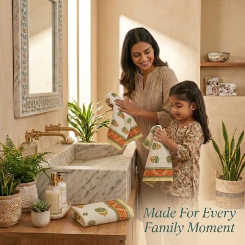 Image of Mafatlal Madhuban Textured Waffle Towel Set | 250 GSM | 4 Hand Towels 76 x 38 cm | Bathing Towels for Gentle Exfoliation, Body Cleansing & Everyday Use | Aqua Green