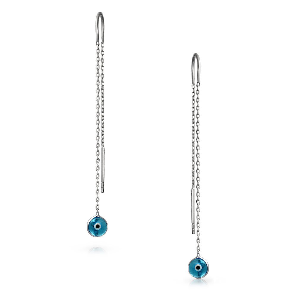 Pendientes de hilo espiritual con cadena fina de ojo turco azul de cristal de Murano para mujer para adolescente de plata esterlina .925