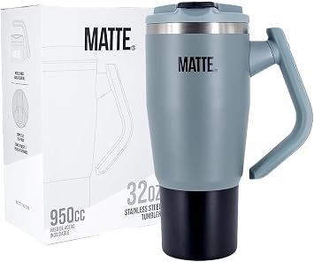 Matte 32 oz tumbler with handle and straw - Leak Proof Tumbler - Insulated Tumblers - Stainless Steel Tumbler - Hot and Cold Drinks Steep Cliff Gray, 32oz