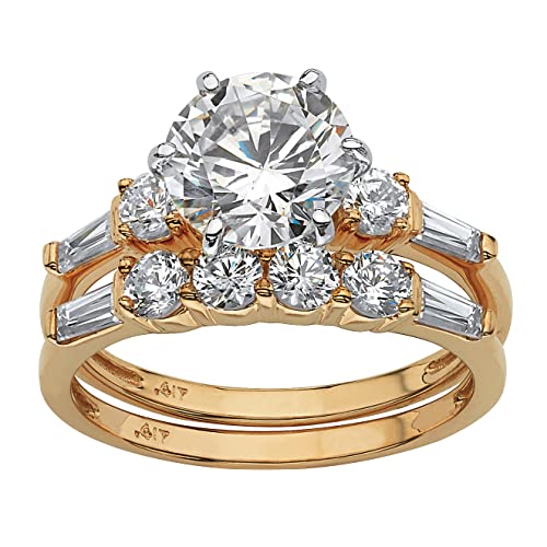 10K Yellow Gold Round Cubic Zirconia Bridal Ring Set