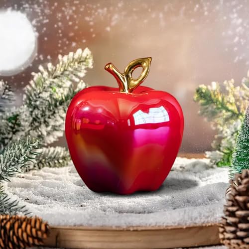 Estatua de Fruta Cerámica Manzana Roja para Decoración miniatura 3