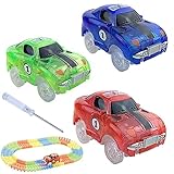 Tracks Cars 3 Pack, Light Up Magic Cars for Tracks Compatible with Glow in The Dark Toy Cars with 5 LED Flashing Lights, for Kids Boys and Girls