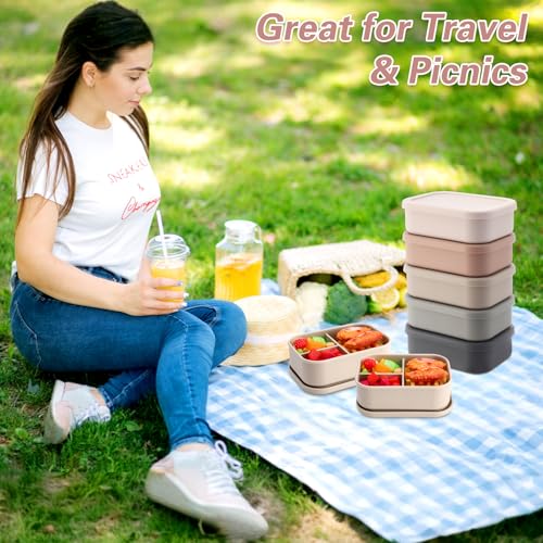 Image of Honeydak 6 Pcs Silicone Bento Boxes, 3 Compartment Lunch Containers