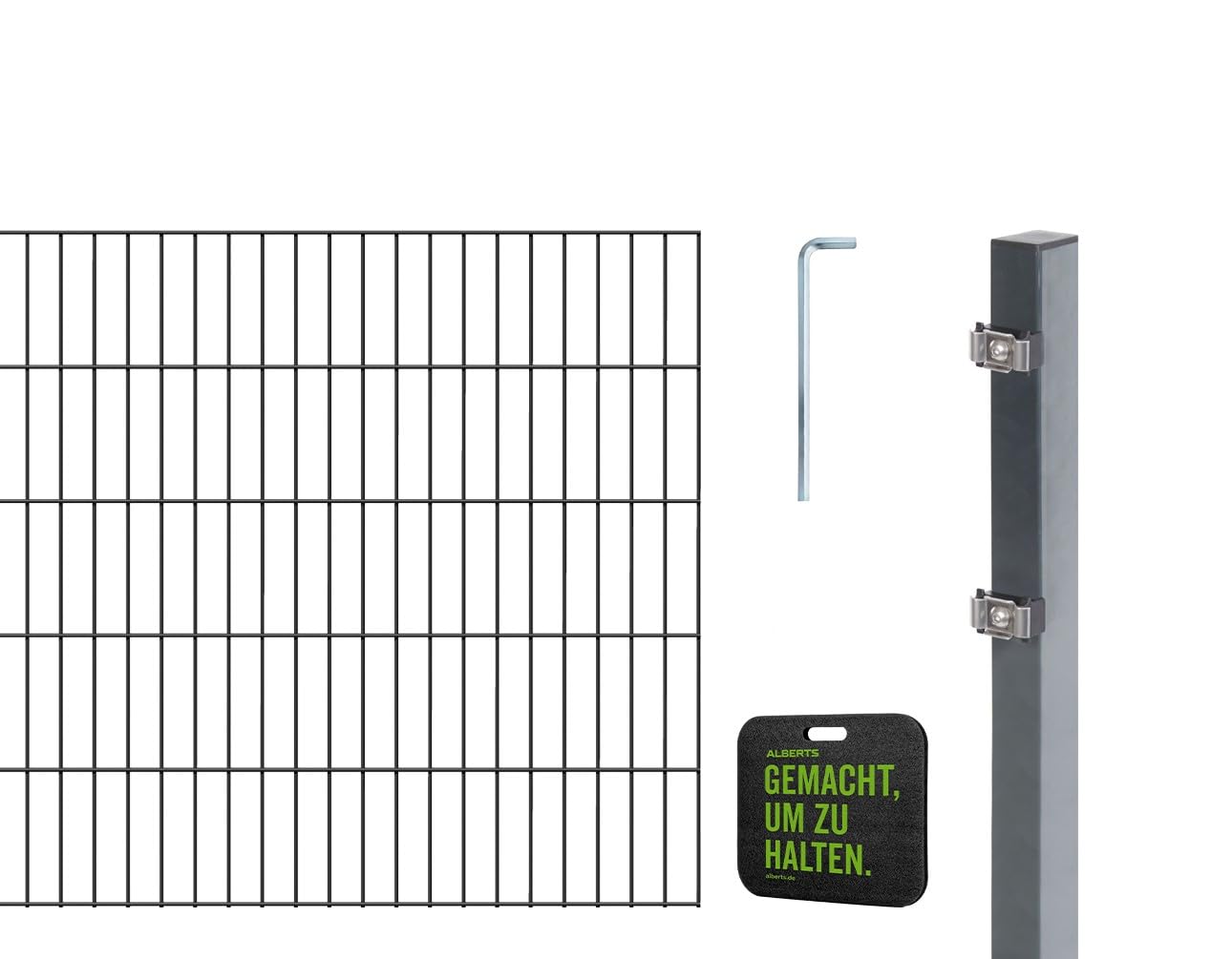 Alberts 691356 Doppelstabmattenzaun Zaun-Komplettset mit Kniekissen | verschiedene Längen und Höhen | anthrazit | Höhe 80 cm | Länge 10 m