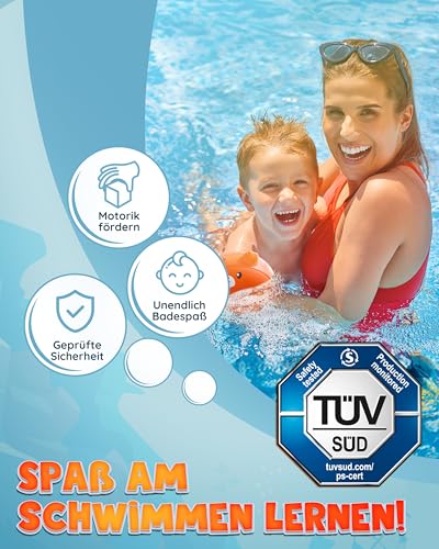 Kleinbär® Schwimmflügel mit Sicherheitsventil & PE-Schaumkern [TÜV geprüft] I Schwimmhilfe für Kleinkinder - 1 bis 3 Jahre, 11-17 Kg I Runde Schwimm Flügel im Bärchendesign I Schwimmärmel