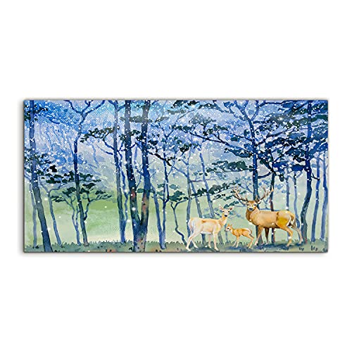 Acryl art salon décoration murale paysage hiver neige cerf tableau acrylique panoramique 100x50