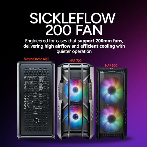 Image of Cooler Master SickleFlow 200 aRGB Case Fan, 200mm aRGB Gen2 Lighting, Dynamic PWM 800 RPM, Air Balance Blades, Hybrid | PBT Frame