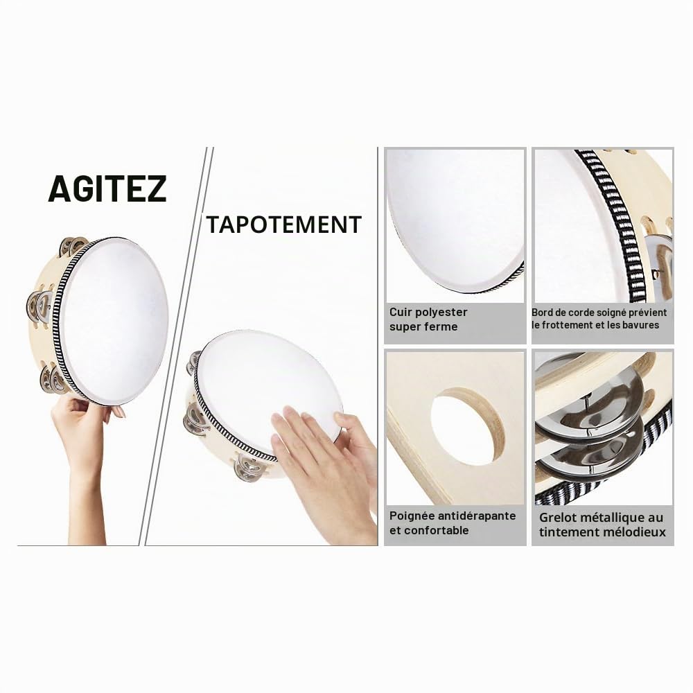 Lot de 10 tambourins musicaux, tambourin, tambourin, tambourin, tambourin, tambour à main, tambourin, tambourin, tambourin, tambourin, tambourin, tambourin, tambourin, tambour, percussion