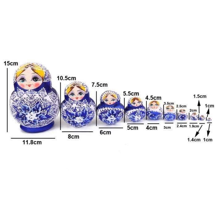 Poupées Russes Série de 10 pièces/Poupées Russes Matriochkas en Bois Peints- Bleu