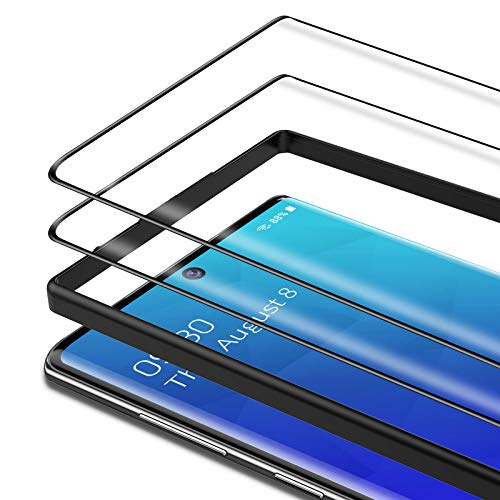 Bewahly Cristal Templado para Samsung Galaxy Note 10 [2 Piezas], 3D Curvado Completa Cobertura Protector Pantalla con Marco de Instalación Fácil, 9H Dureza Vidrio Templado para Samsung Note 10 (Negro)
