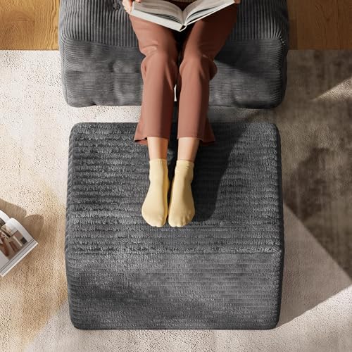 WLIVE Pouf Ottoman Foot Rest, Square Bean Bag Ottoman Coffee Table for Living Room, Grey