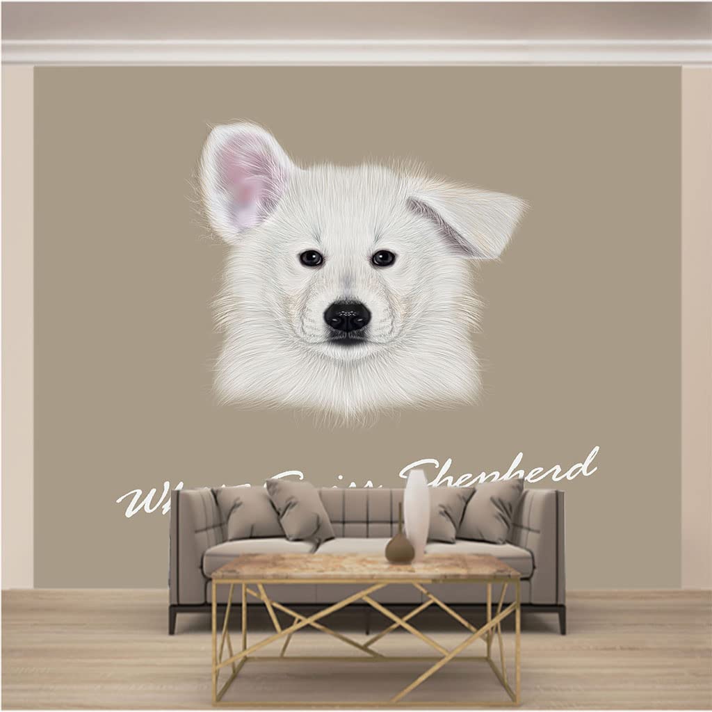 Papier peint intissé photo pour agrandir un salon sombre avec tapisserie 3D chien