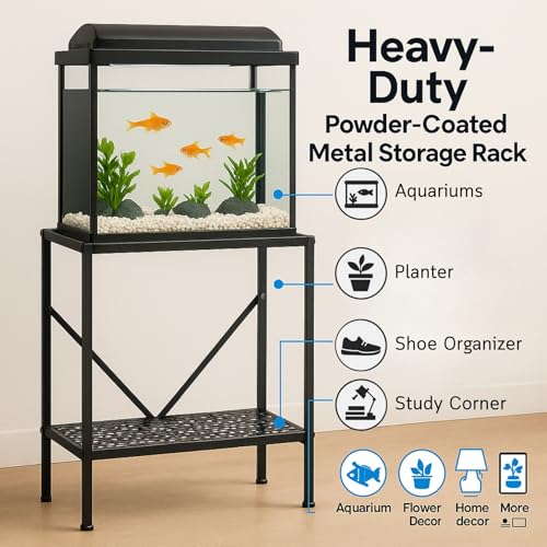 Image of ecofynd 2-Tier Fish Tank Stand, Double-Layer Aquarium Stand with Adjustable Table Feet, Heavy Metal Storage Rack Suitable for Home and Office, (Black, FS001)