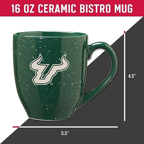 Image of Rico Industries NCAA South Florida Bulls - USF Green Personalized 16 oz Team Color Laser Engraved Speckled Ceramic Coffee Mug