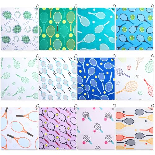 VitalCozy 12 Pcs Tennis Sweat Towel Tennis Gift for Women Cooling Sports Towel with Clip 15 x 17 Inch Absorbent Fast Drying Gym Sport Accessories for Men Team Coach Sport Player Fitness (Cute)