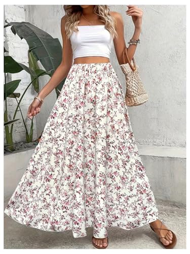 MakeMeChic Women's Floral Flowy Skirt Boho Elastic High Waist Long Skirt A Line Fall Skirts2