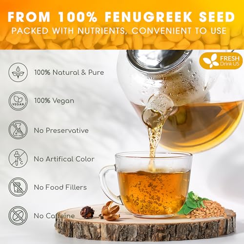 Image of FreshDrinkUS, Premium 120 Fenugreek Tea Bags, 100% Natural & Pure from Fenugreek. Fenugreek Herbal Tea. Made with Natural Material Tea Bags. No Sugar, No Caffeine, No Gluten, Vegan.