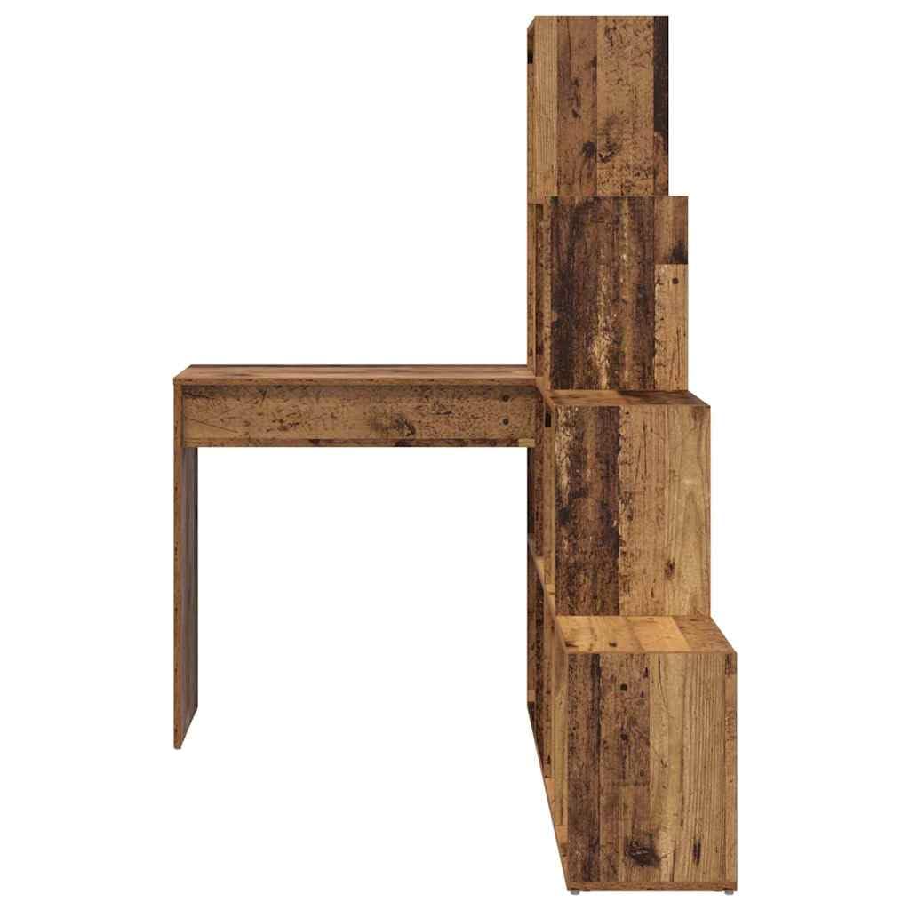 Narożne biurko, stare drewno z materiału drewnopochodnego, 149,5 x 101,5 x 149,5 cm, z miejscem do przechowywania, regałem i półką na komputer, komputer, laptop, do domowego biura i gier