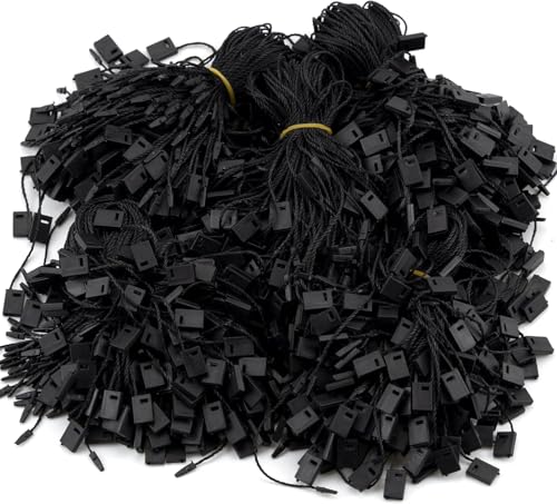 1000 PCS Hang Tag String for Clothes Gift Bags Price Tags Shoes Snap Lock Pin Loop Tie Fasteners, Polyester/Cotton Hanging String Hang Tag Rope Fastener Hook Ties for Belts Pocket Label (Black 10cm)
