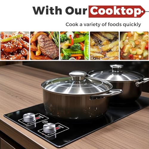 Image of ADVWIN 2 Burner Electric Cooktop,110v Electric Cooktop 1800W with Knob Control,12 Inch Countertop & Built-in with Child Safety Lock, Timer, 9 Power Levels and Over-Temperature Protection