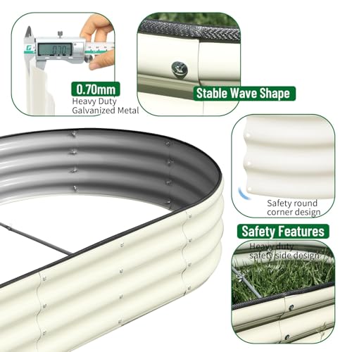 Image of SnugNiture 2 Pcs 6x3x1ft Oval Metal Raised Garden Bed for Vegetables, White | Protective rubber edging strips thickened corrugated galvanized steel