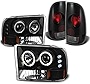 AKKON - For Ford F-Series SuperDuty Black Bezel Dual Halo Projector Headlights Replacement + Tail light Set
