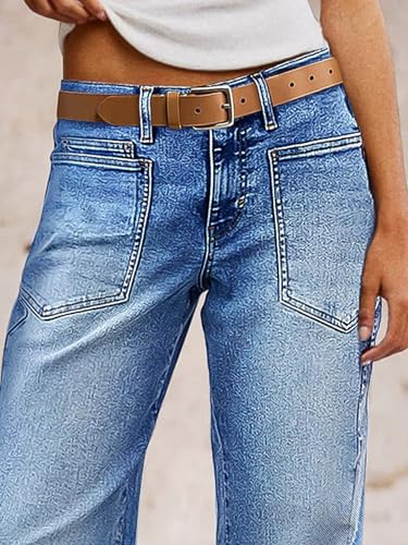 Flamingals Straight Leg Jeans for Women Trendy Mid Rise Stretchy Patch Pocket Baggy Jeans Casual Without Belt2