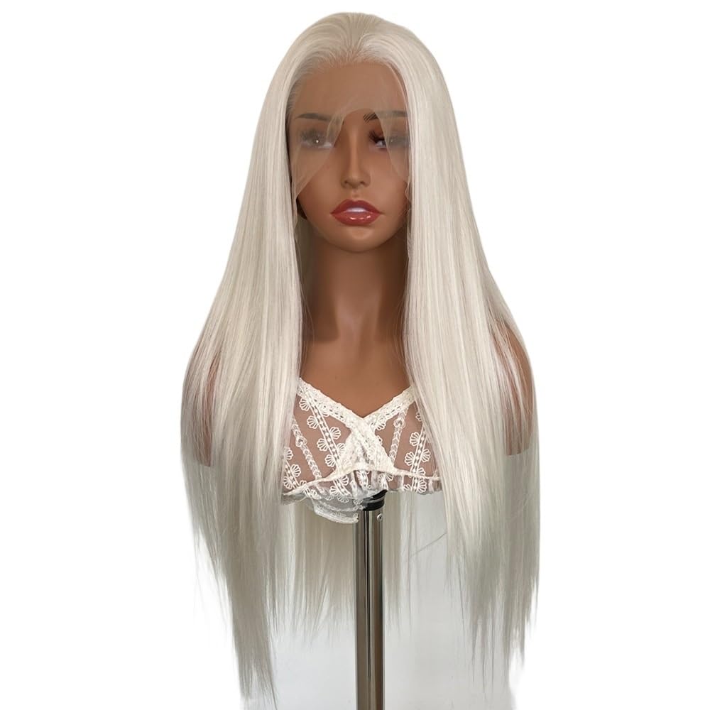 xiuling4568 White 13×4 Lace Front Synthetic Wig Long Straight Pre Plucked Natural Hairline Wigs for Women Hairs Extensions(26inch)
