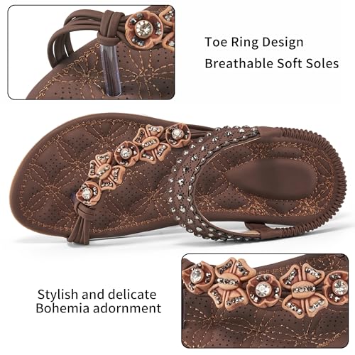 Image of Alicegana Womens Sandals Dressy Flats: Bohemian Summer Comfortable Split Toe Shoes Walking Vacation Gladiator 2026