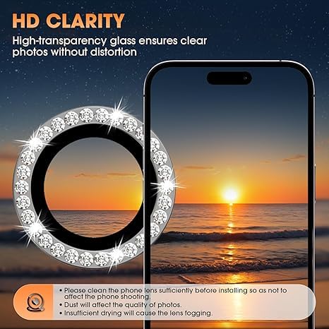 Image of for iPhone 16 Pro /16 Pro Max Camera Lens Protector Bling Individual Metal Diamond Ring 9H Hardness Scratchproof Protector, Stylish Phone Accessories, Case Friendly (Gray Diamond)