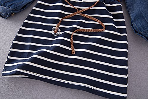 stylesilove Little Girl Ruffle Denim Striped Mini One-Piece Tunic Dress with Belt4