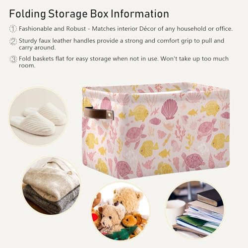 Image of Aslsiy Storage Basket Ocean Life Turtle Nursery Bins Pink Fish Seashell Baby Box Canvas Clothes Shelf Basket Laundry Hamper 2 Pcs