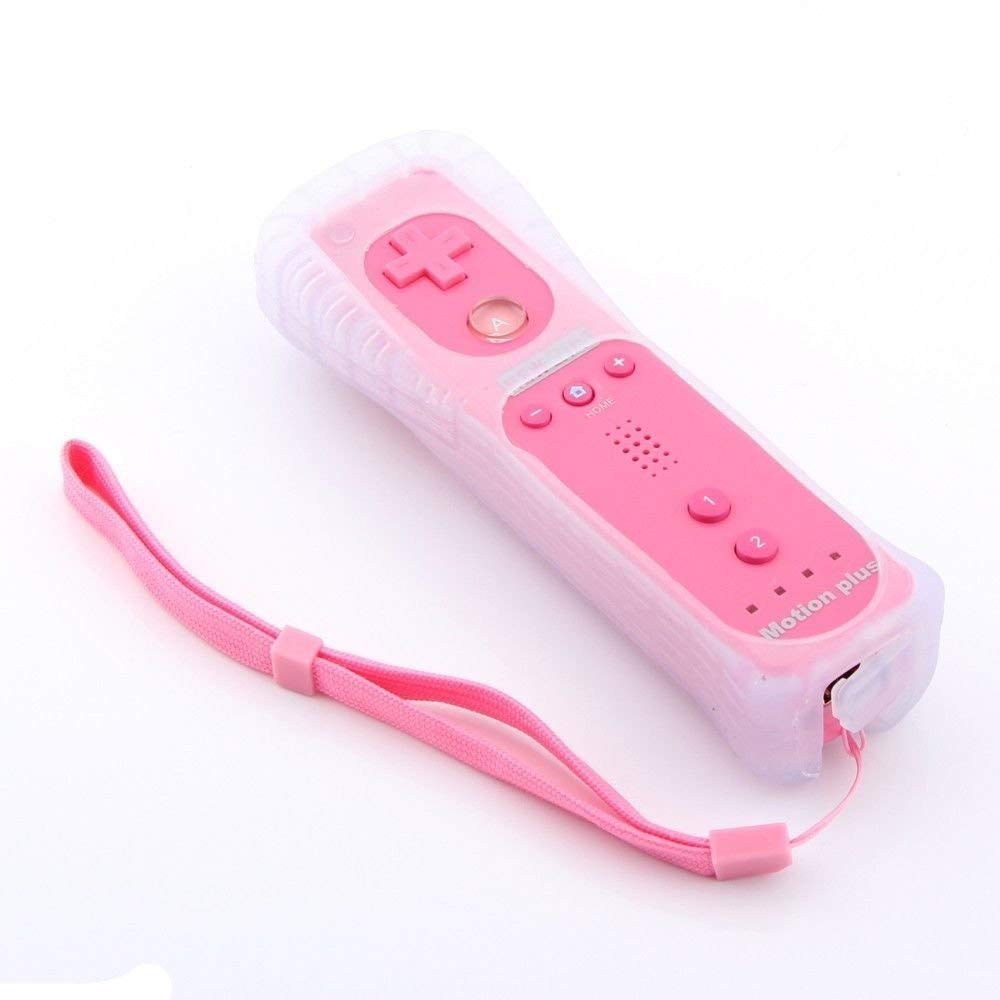 CaaWoo Manette de Jeu Wii et Wii U avec Motion Plus, Contrôleur Nunchuck Câblé, Télécommande avec Mouvement Intégré, Housse de Protection (Rose)