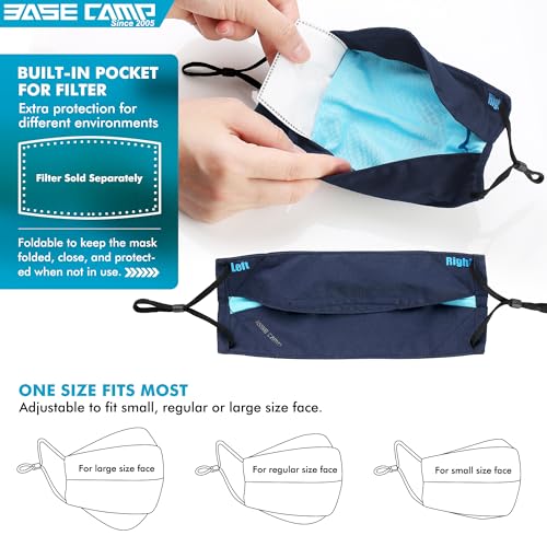 image for BASE CAMP Reusable Cloth Dust Face Masks 100% Cotton Washable Adjustab