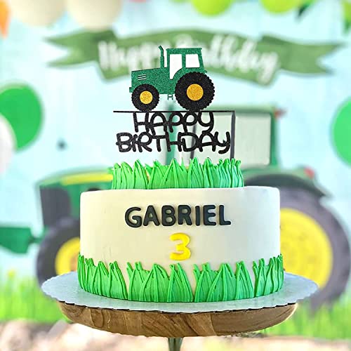Farm Tractor Cake Topper And Cupcakes Toppers, Green And Black Glitter Tractor Cake Topper And 4 Color Tractor Cupcake Toppers For Boys Girls Farm Animal Tractor Birthday Party Supplies #TOP1