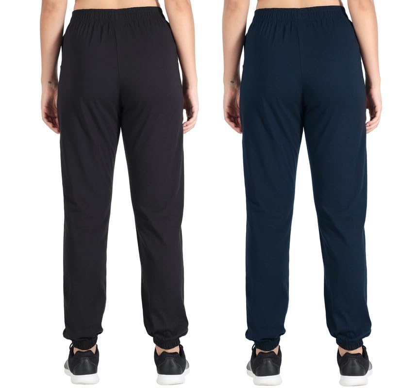 Image of Fflirtygo Cotton Solid Joggers /Track Pant /Solid Pajama /Leggings �100% Export Quality Soft Cotton Night Wear /Pocket Pyjama for Women Combo Pack of 2Pcs, Blue and Grey