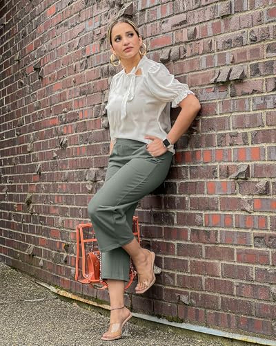 Image of G4Free Capri Pants for Women Wide Leg Yoga Dress Capris with Pockets Cross Loose Casual Work Crop Pants