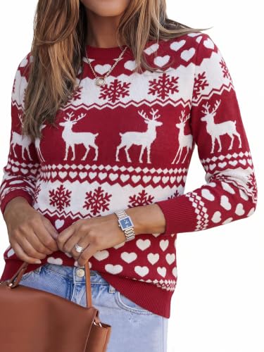 Image of Arach&Cloz Women's Wool Blend Classic Crew Neck Casual Fall Sweaters