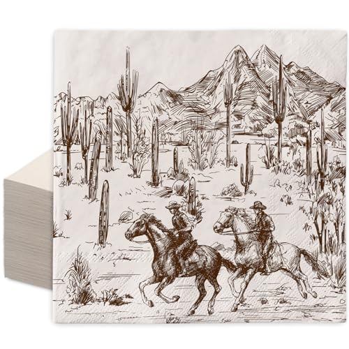 Serviettes en papier marron motif cowboy pour anniversaire enfant
