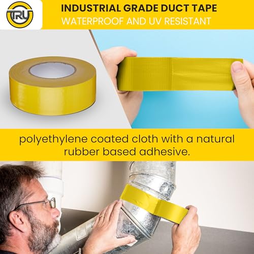 Image of T.R.U. Set of 2 Yellow Durable Duct Tape Rolls, 11 Mil Thickness, 2 Inches by 30 Yards, High Strength, Flexible, No Residue, Water-Resistant and Tearable by Hand, Versatile for Indoor and Outdoor Use