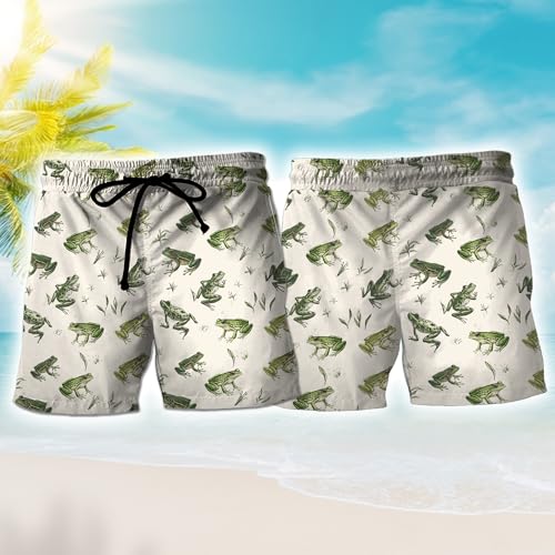Green Frog Mens Swim Trunks - Jumper Frog Hawaiian Mens Shorts Casual Summer Drawstring Beachwear Shorts3
