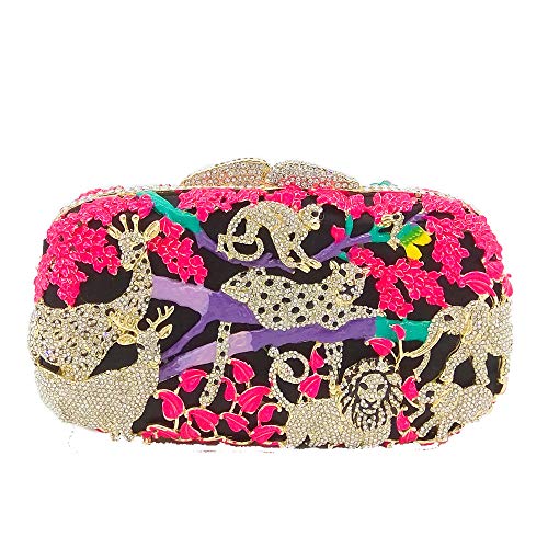 Image of Boutique De FGG Forest Jungle Animal World Crystal Clutch Purse for Women Formal Evening Bags Rhinestone Clutch Handbag,Mini