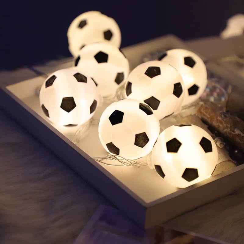 Football String Lights 1.5m 10LEDs World Cup Decorative Lights White Light Battery Operated Soccer Shaped Fairy Light Boys Bedroom Accessories for Indoor Outdoor Home Bedroom Garden Party Birthday