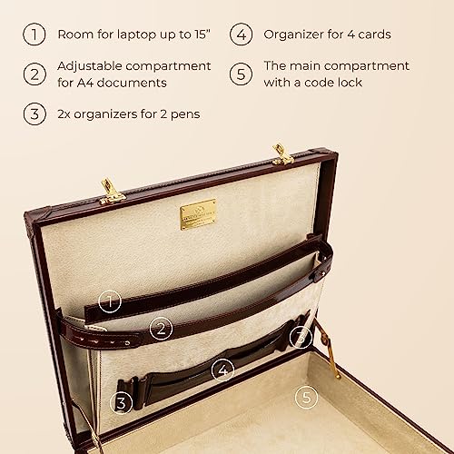 Image of Time Resistance Leather Attache Case Full Grain Italian Leather Briefcase Bag for Men and Women Laptop and Bussiness Work Bag