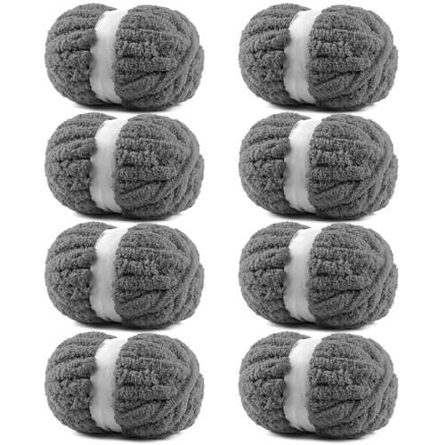 Image of 8 Pack Chunky Yarn for Hand Knitting - #10 Super Bulky Chenille Yarn, Fluffy Jumbo for Thick Hand-Knit Blankets, Scarves 25 Yds 7.94 Oz Each Skein (8, Dark Gray)