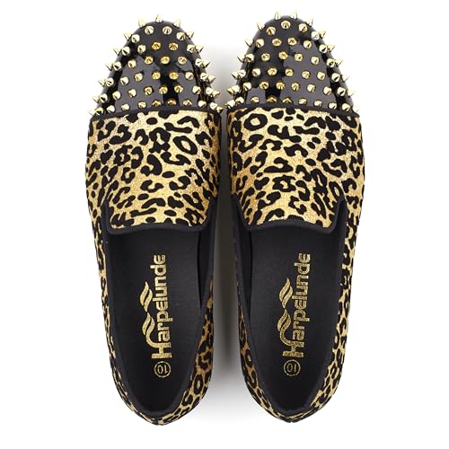 Men Leopard Print Dress Shoes Glitter Sequin Loafers Spikes Cap Toe4